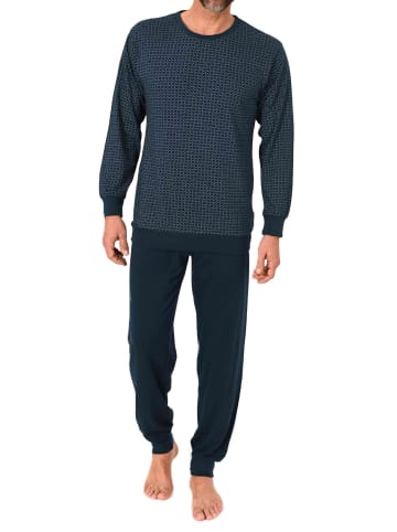 NORMANN Langarm Schlafanzug Pyjama Bündchen Minimalprint in türkis