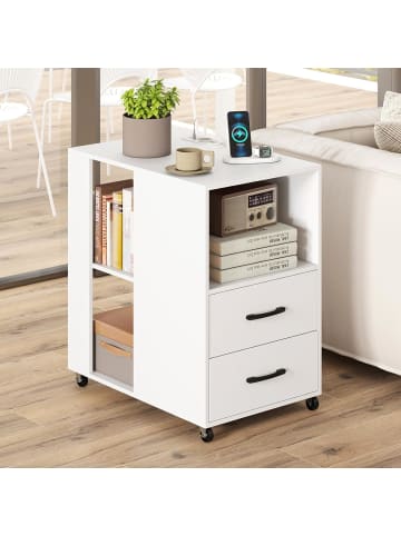 COSTWAY Beistelltisch mit Rollen 60 x 40 x 65,5 cm in Weiß