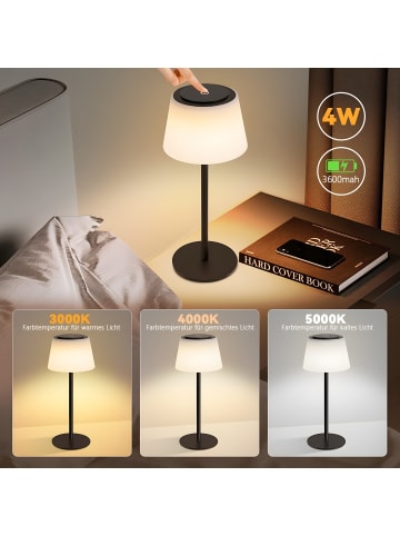 ZMH Tischleuchte LED kabllos Akku 3600mhA Touch Dimmbar in schwarz IP44 Modern