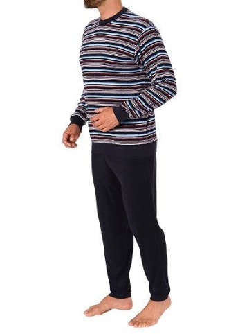 NORMANN langarm Frottee Schlafanzug Bündchen gestreifter - 77540 in blau