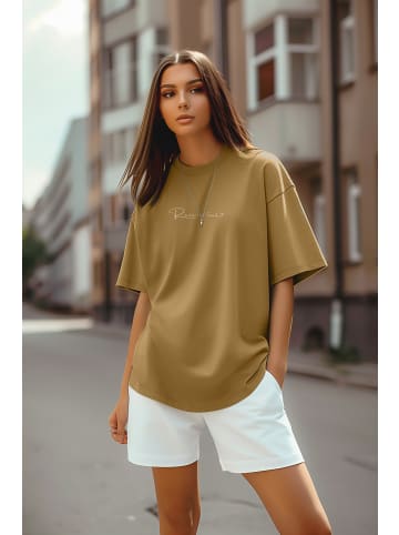 Reichstadt Damen Oversized T-Shirt Brand Stick in Khaki