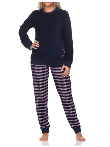 NORMANN Frottee langarm Schlafanzug Bündchen Pyjama - 82636 in marine