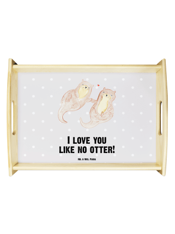 Mr. & Mrs. Panda Bett-Tablett Otter Hände halten mit Spruch in Grau Pastell