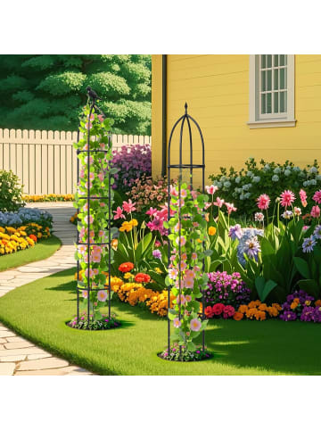 COSTWAY 2er Set Rankhilfe Obelisk 197 cm in Schwarz