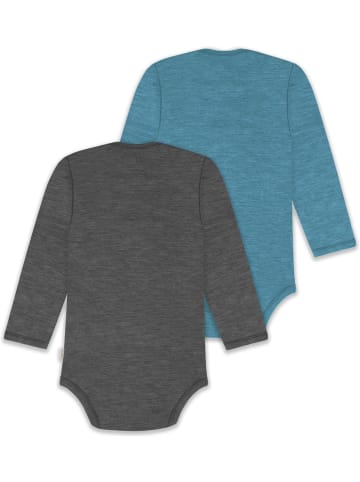 Normani Outdoor Sports 2er Pack Baby Merino Body Langarm Auckland in Blau/Anthrazit