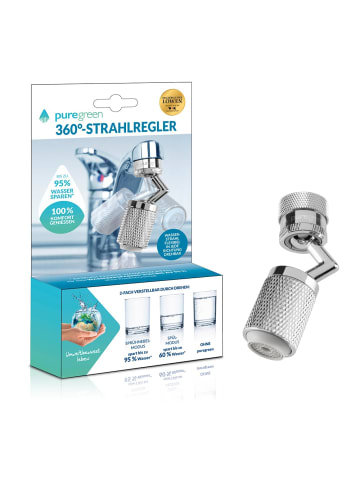 puregreen Strahlregler für Wasserarmaturen 2,4cm Edelstahl mit Gelenk Silber
