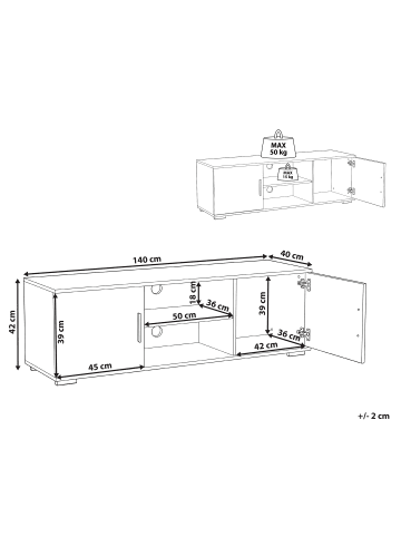 Beliani TV-Schrank CHILLIWACK in Weiß/Grau - (W) 140 x (H) 42 x (L) 40 cm