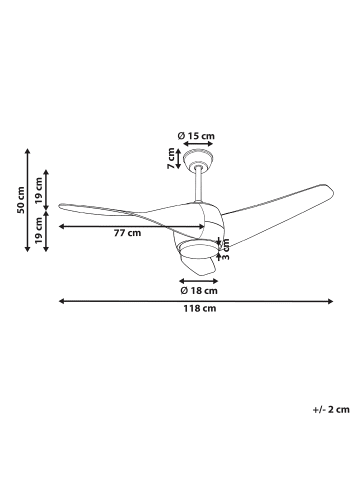Beliani Deckenventilator mit Licht PARIA in Braun - (W) 118 x (H) 50 x (L) 188 cm
