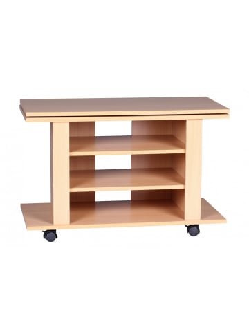 KADIMA DESIGN TV HiFi Bank aus Buchenholz, modern, drehbar und rollbar, mit 3 Ebenen