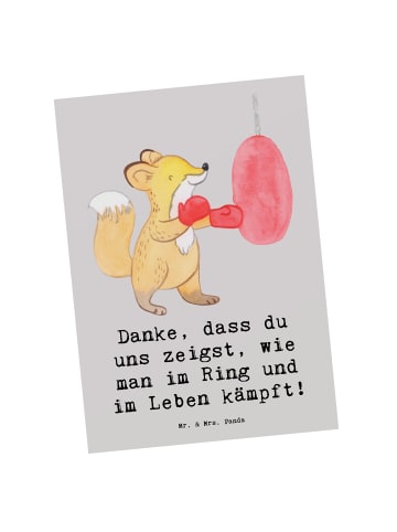 Mr. & Mrs. Panda Grußkarte Boxen Trainerin mit Spruch in Grau Pastell