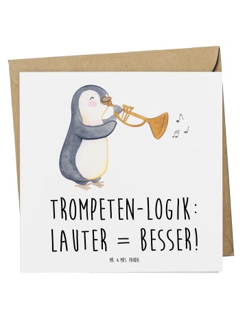 Mr. & Mrs. Panda Briefkarte Trompeten Weisheit mit Spruch in Weiß