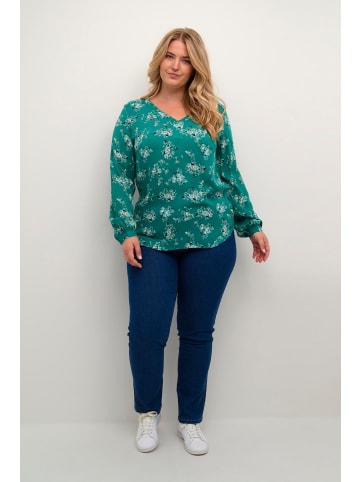 KAFFE curve Langarm-Bluse KCami in Green Detailed Flower Print
