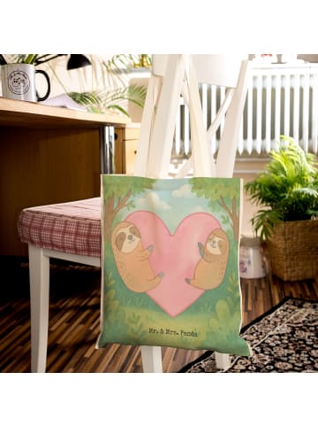 Mr. & Mrs. Panda Beutel Tasche Faultiere Herz Design ohne Spruch in Weiß