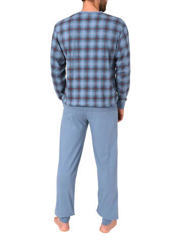 NORMANN Langarm Schlafanzug Bündchen Jersey und karierten Pyjama Oberteil in blau