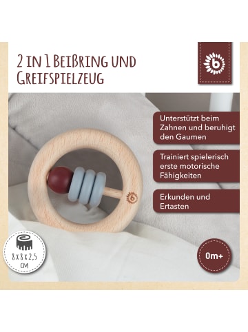 Bieco Spielwaren Holz Beißring mit Silikonball Rund - ab Geburt in Grau