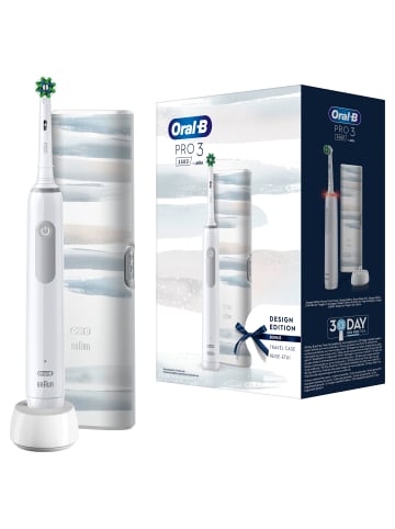 Oral-B Elektrische Zahnbürste "Pro 3 + Reiseetui Streifen Design" in Weiß