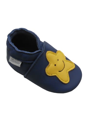 Bemesu Königsblaue Baby-Leder-Laufschuhe, mit rutschfester Sohle - gelbem Sternenmuster