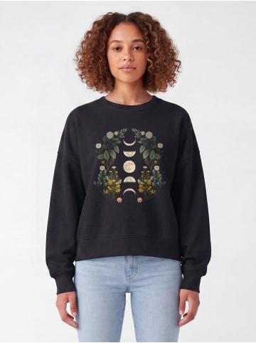 wat? Apparel Sweatshirt Moonphases & Flowers in Schwarz