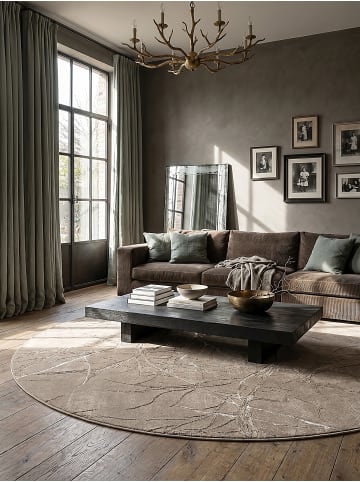 KADIMA DESIGN Teppich rund Abstrakt pflegeleicht Wohnzimmer Schlafzimmer Flur in Beige
