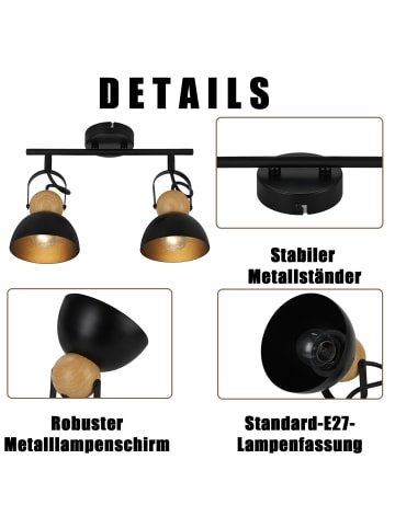 ZMH Deckenleuchte in schwarz rund 2-flammige E27 350° schwenkbar