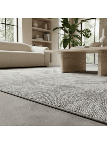 KADIMA DESIGN Teppich Outdoor Flachgewebe Tropenmuster Polypropylen Terrasse in Grau