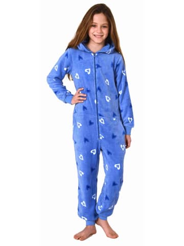 NORMANN Jumpsuit Overall Schlafanzug Pyjama langarm Herz - 70275 in hellblau