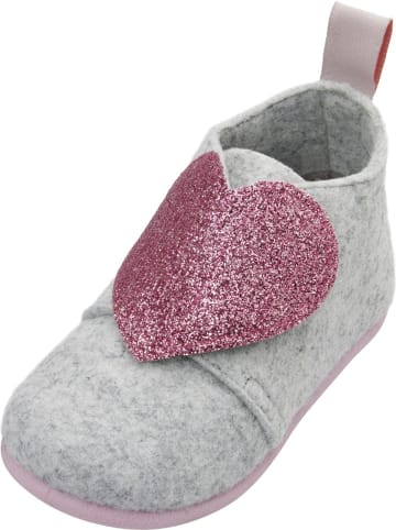 Playshoes Kinder Hausschuh "Filz-Hausschuh Herz" in Grau