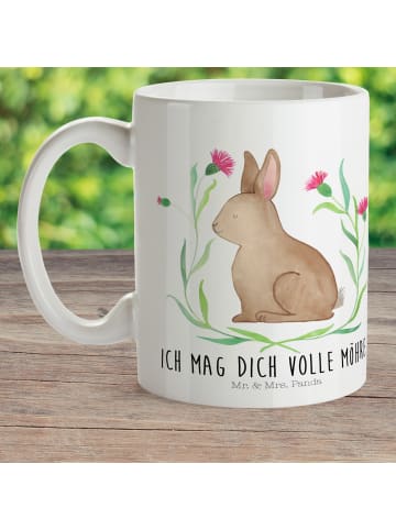 Mr. & Mrs. Panda Plastikbecher Hase Sitzen mit Spruch in Weiß
