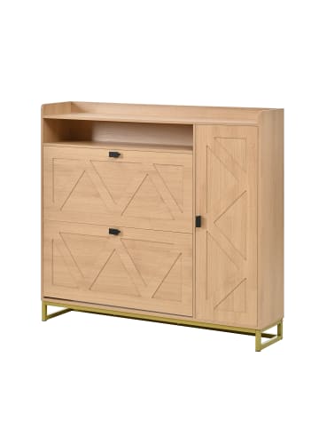 ABRIHOME Schuhschrank in Natur mit Klappdeckel Seitenschrank Metallgestell