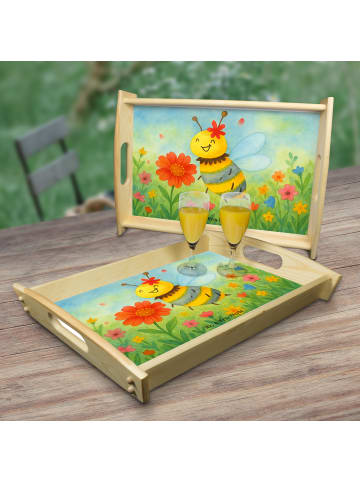 Mr. & Mrs. Panda Servier Tablett Biene Blume Design ohne Spruch in Weiß
