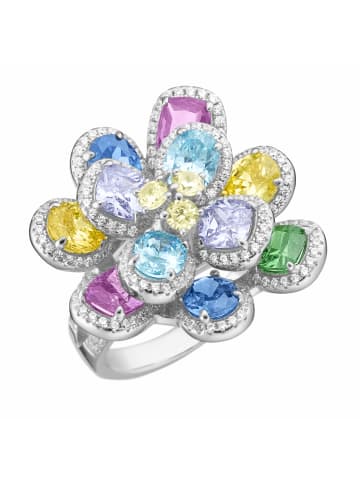 Giorgio Martello Milano Ring Blüte Mit Weißen Und Farbigen Zirkonia in Mehrfarbig