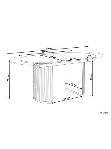 Beliani Ausziehbarer Tisch DULVERTON in Weiß/Gold - (W) 90 x (H) 75 x (L) 160 cm