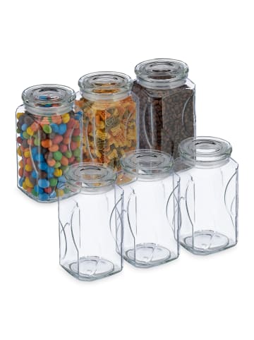 relaxdays 6 x Vorratsglas in Transparent - 1000 ml