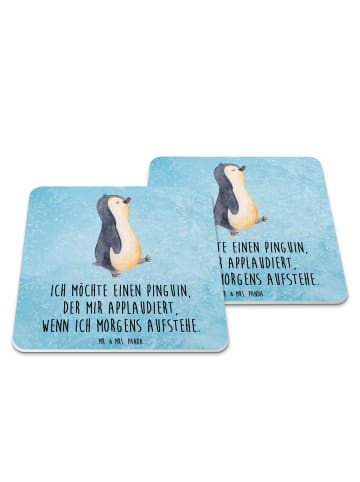 Mr. & Mrs. Panda Untersetzer Pinguin mHerzieren mit Spruch in Eisblau