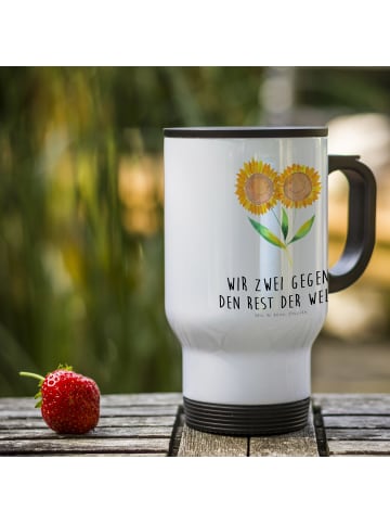 Mr. & Mrs. Panda Mehrwegbecher Blume Sonnenblume mit Spruch in Weiß