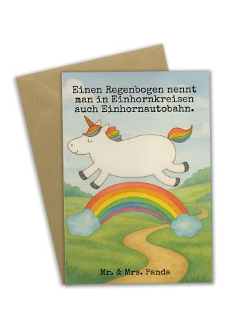 Mr. & Mrs. Panda Grußkarte Einhorn Regenbogen Design mit Spruch in Weiß