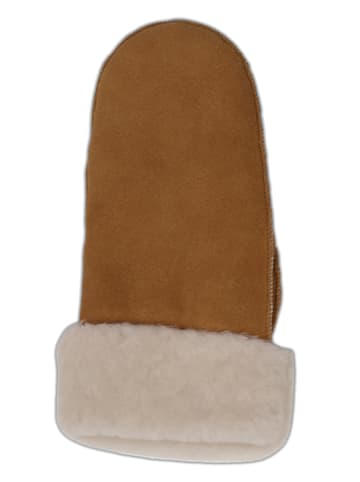 CASH-MERE.CH Lederfäustlinge mit Lammfell und Manchette in Hazelnut