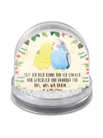 Mr. & Mrs. Panda Schneekugel Wellensittich Liebe mit Spruch in Naturpapier
