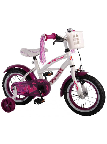 Volare Kinderfahrrad Heart Cruiser für Mädchen 12 Zoll Kinderrad in Weiß/Lila 3 Jahre
