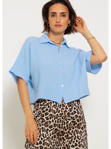 SASSYCLASSY Kurzarm Musselin Bluse in Hellblau