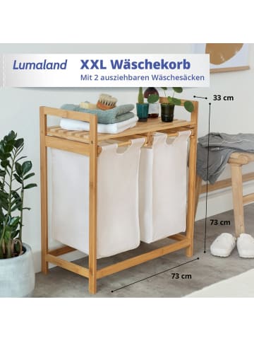 Lumaland Wäschekorb Bambus 73x64x33cm weiß 2 Wäschesäcke ausziehbar Weiß