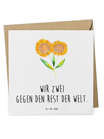 Mr. & Mrs. Panda Grußkarte Blume Sonnenblume mit Spruch in Weiß