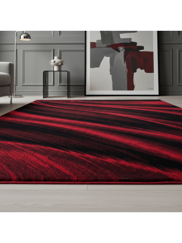 KADIMA DESIGN Teppich Kurzflor Waschbar Wellen ASPEN Strapazierfähig OEKO-TEX in Rot