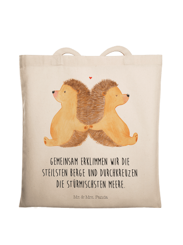 Mr. & Mrs. Panda Tote Bag Igel händchenhaltend mit Spruch in Creme