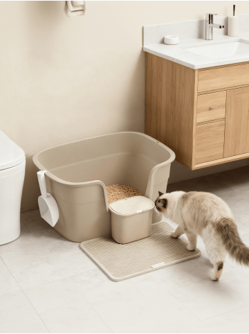Feandrea 2er-Set: Katzentoilette in Cappuccinobeige - (B)76 x (H)33 x (T)64 cm