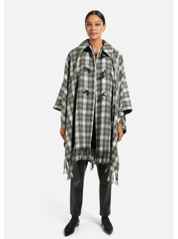 MADELEINE Karo-Cape mit Innenweste in wollweiß / steingrau