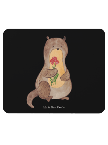 Mr. & Mrs. Panda Mauspad Otter Blumenstrauß ohne Spruch in Schwarz