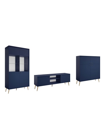 Feldmann-Wohnen Wohnzimmer-Set 3-teilig Rose marineblau 366,5 / 40,5 / 191cm