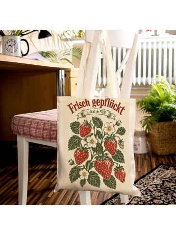 Beutel Erdbeere französisch Design mit Spruch in Weiß