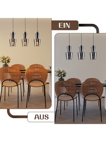 ZMH Pendelleuchte 3-flammige E27 in rauchgrau Glas Vintage